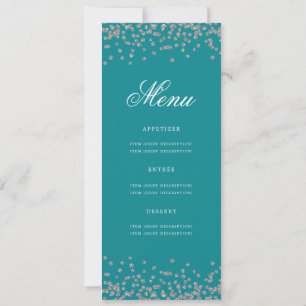 Elegant 70th Birthday Menu Silver Confetti Teal Invitation