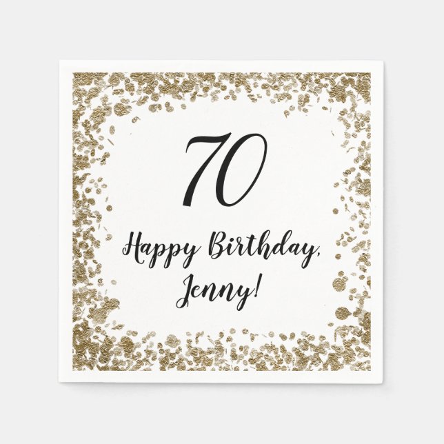 Elegant 70th Birthday Napkins For Her in Gold (Front)