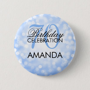 Elegant 70th Birthday Party Blue Glitter Lights 6 Cm Round Badge