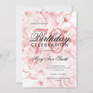 Elegant 70th Birthday Party Floral Rose Gold Invitation