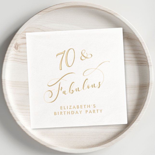 Elegant 70th Birthday Party Gold Foil Napkins (Elevate your 50th birthday party decor with these elegant "50 & Fabulous" foil napkins)