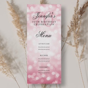 Elegant 70th Birthday Party Menu Blush Pink Bokeh  Invitation