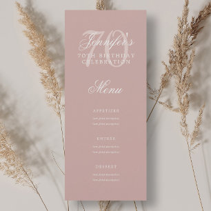 Elegant 70th Birthday Party Menu Dusty Rose Invitation