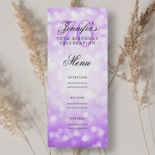 Elegant 70th Birthday Party Menu Purple Bokeh Invitation