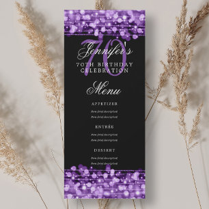 Elegant 70th Birthday Party Menu Purple Lights Invitation