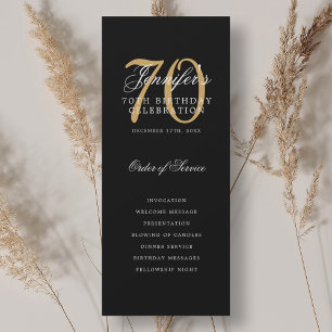 Elegant 70th Birthday Party Program Black Gold  Invitation