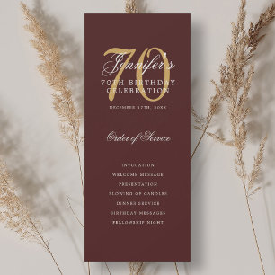 Elegant 70th Birthday Party Program Burgundy Gold Invitation