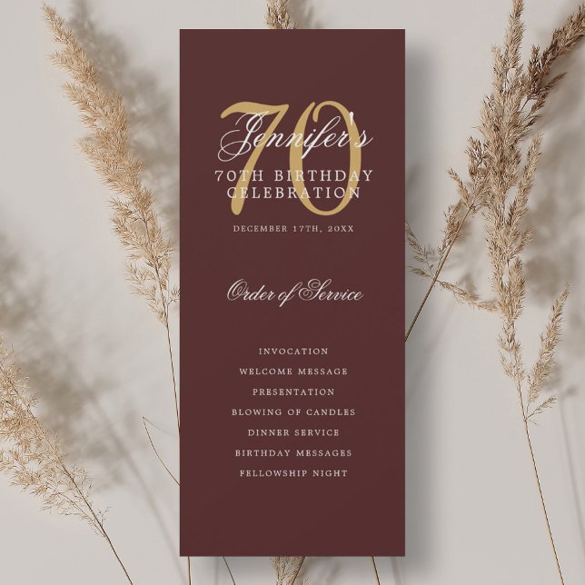 Elegant 70th Birthday Party Program Burgundy Gold  Invitation (Elegant 70th Birthday Party Program Burgundy Gold )