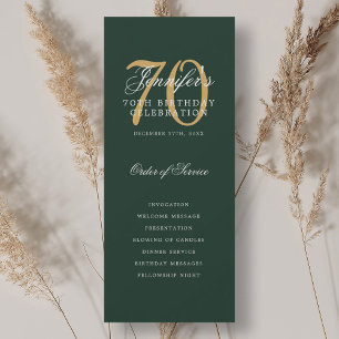 Elegant 70th Birthday Party Program Gold Green Invitation