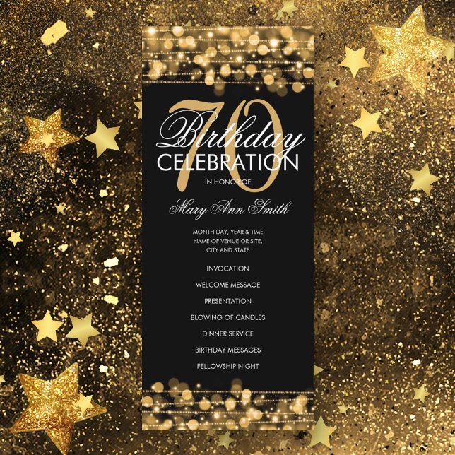 Elegant 70th Birthday Party Program Gold w/ Menu (Creator Uploaded)