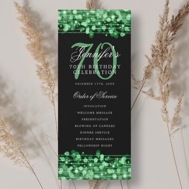 Elegant 70th Birthday Party Program Green Invitation (Elegant 70th Birthday Party Program Green)