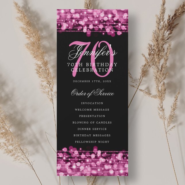 Elegant 70th Birthday Party Program Hot Pink Invitation (Elegant 70th Birthday Party Program Hot Pink)