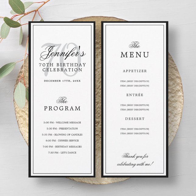 Elegant 70th Birthday Party Program + Menu  Invitation (Elegant 70th Birthday Party Program + Menu )