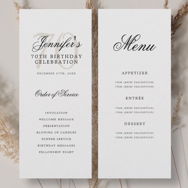 Elegant 70th Birthday Party Program + Menu Invitation (Elegant 70th Birthday Party Program + Menu)