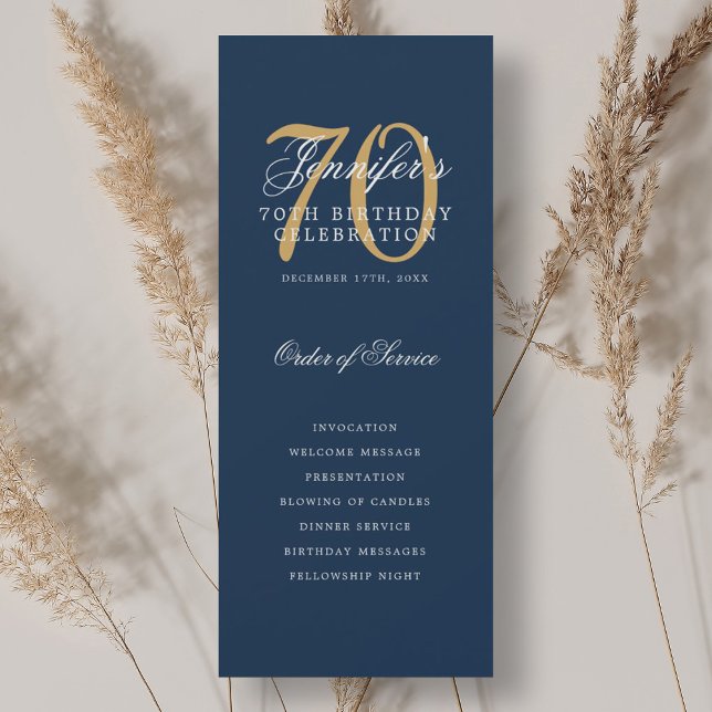Elegant 70th Birthday Party Program Navy Gold  Invitation (Elegant 70th Birthday Party Program Navy Gold )