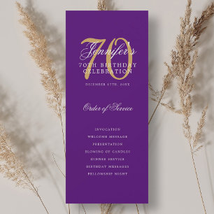 Elegant 70th Birthday Party Program Purple Gold Invitation