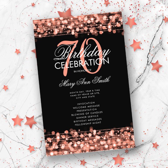 Elegant 70th Birthday Party Program Rose Gold Menu (Creator Uploaded)