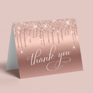 Elegant 70th Birthday Party Rose Gold Glitter Thank You Card