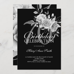 Elegant 70th Birthday Party Silver Floral Invitation