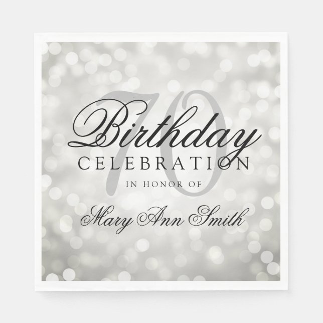 Elegant 70th Birthday Party Silver Glitter Lights Napkin (Front)