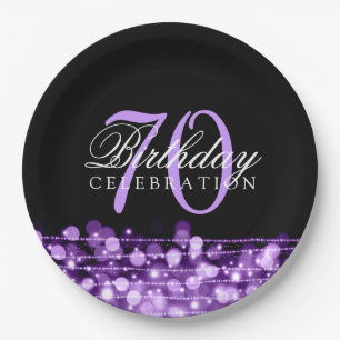 Elegant 70th Birthday Party Sparkles Purple Paper Plate