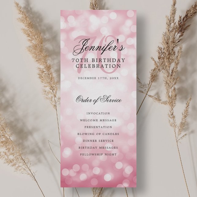 Elegant 70th Birthday Program Blush Pink Bokeh Invitation (Elegant 70th Birthday Program Blush Pink Bokeh)