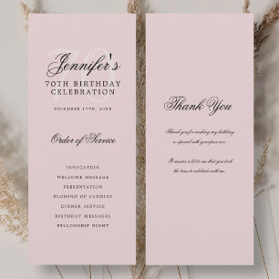 Elegant 70th Birthday Program Blush Pink Thank You Invitation