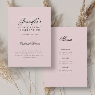 Elegant 70th Birthday Program Blush Pink w/ Menu Invitation