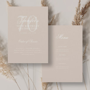 Elegant 70th Birthday Program Champagne w/ Menu Invitation