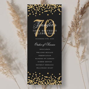 Elegant 70th Birthday Program Gold Black Confetti Invitation