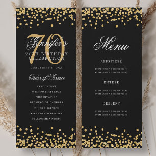 Elegant 70th Birthday Program Gold Confetti Menu Invitation