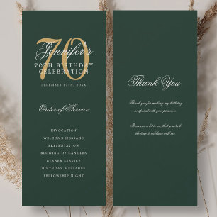 Elegant 70th Birthday Program Gold Green Thank You Invitation