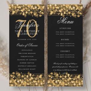 Elegant 70th Birthday Program Gold Menu+Thank You Invitation