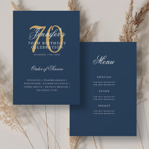 Elegant 70th Birthday Program Gold Navy w/ Menu Invitation
