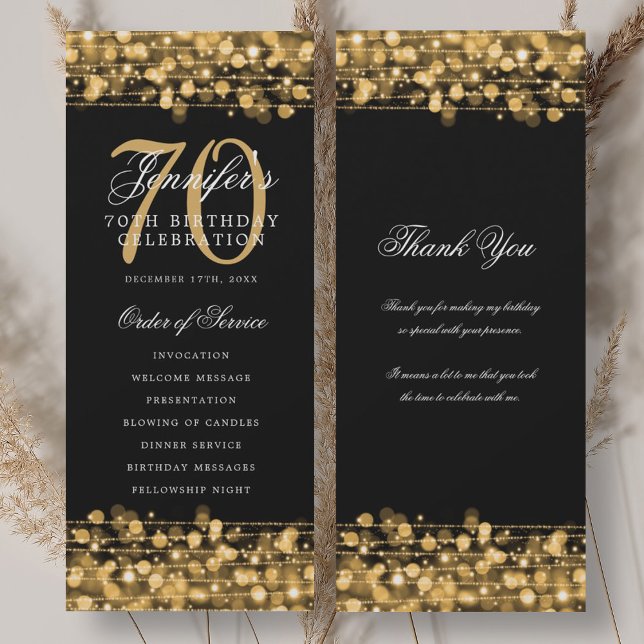 Elegant 70th Birthday Program Gold w/ Thank You Invitation (Elegant 70th Birthday Program Gold w/ Thank You)