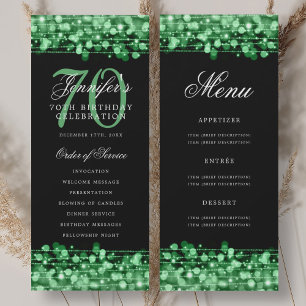 Elegant 70th Birthday Program Green w/ Menu Invitation