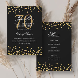 Elegant 70th Birthday Program Menu Gold Black Invitation