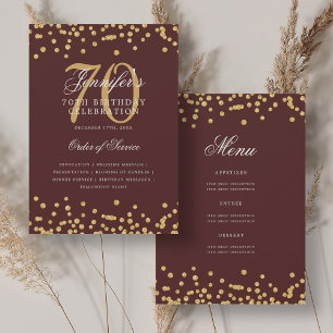 Elegant 70th Birthday Program Menu Gold Burgundy Invitation