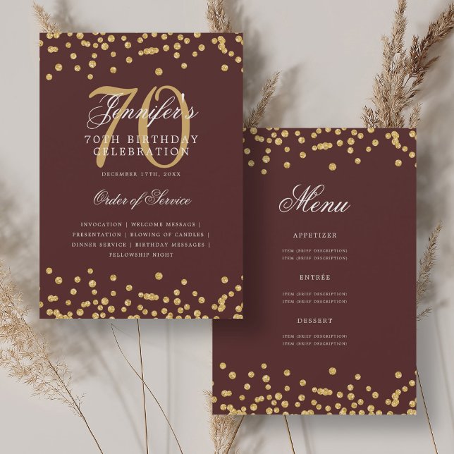 Elegant 70th Birthday Program Menu Gold Burgundy  Invitation (Creator Uploaded)