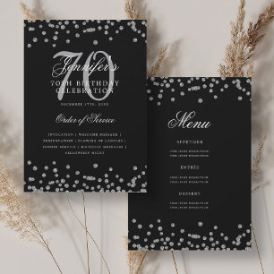 Elegant 70th Birthday Program Menu Silver Black Invitation
