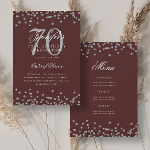 Elegant 70th Birthday Program Menu Silver Burgundy Invitation