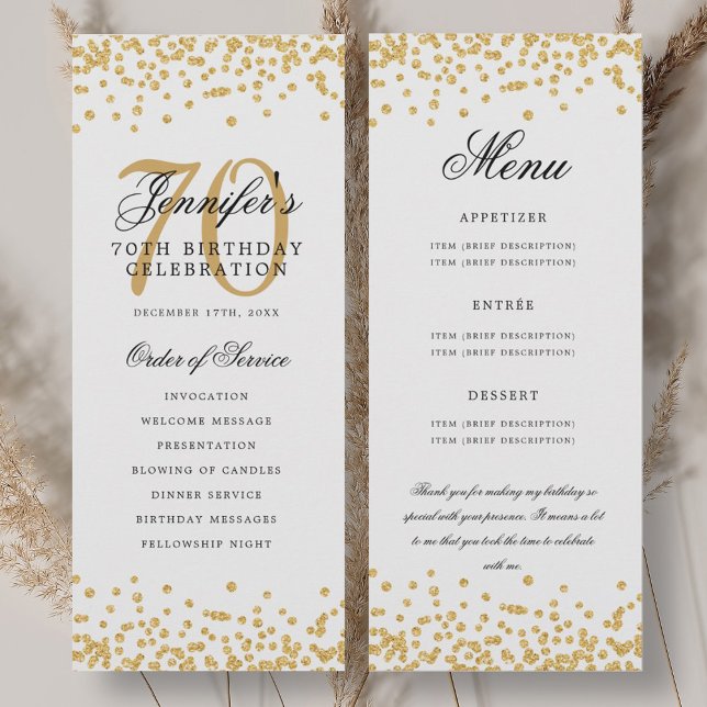 Elegant 70th Birthday Program Menu Thank U Gold  Invitation (Elegant 70th Birthday Program Menu Thank U Gold )