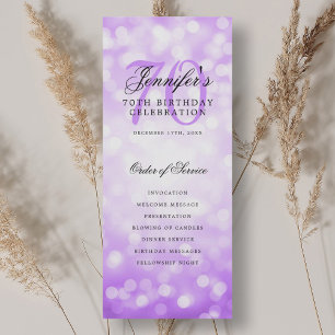 Elegant 70th Birthday Program Purple Bokeh Invitation