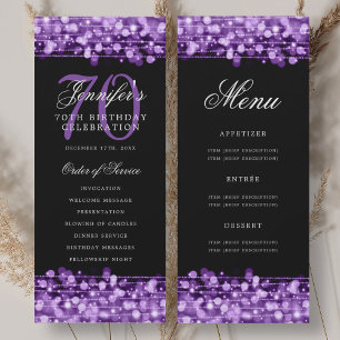 Elegant 70th Birthday Program Purple w/ Menu Invitation