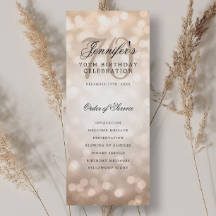 Elegant 70th Birthday Program Rose Gold Bokeh Invitation