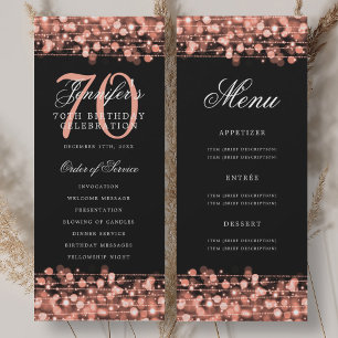 Elegant 70th Birthday Program Rose Gold w/ Menu Invitation