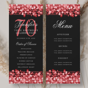 Elegant 70th Birthday Program Ruby Red w/ Menu Invitation
