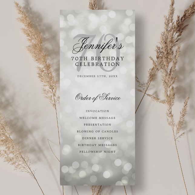 Elegant 70th Birthday Program Silver Bokeh Invitation (Elegant 70th Birthday Program Silver Bokeh)