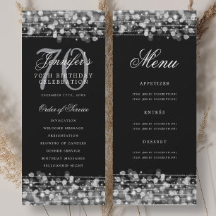 Elegant 70th Birthday Program Silver w/ Menu Invitation
