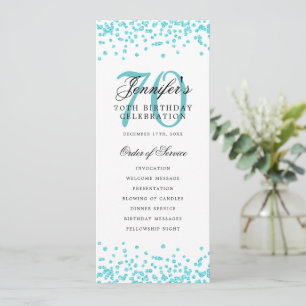 Elegant 70th Birthday Program Teal Confetti  Invitation